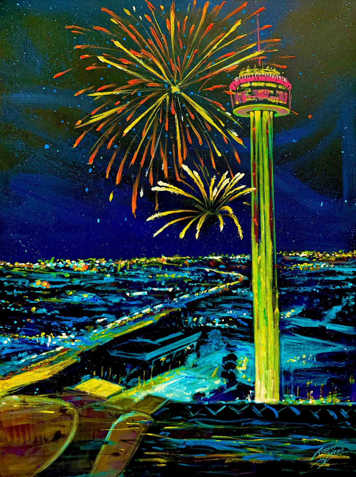 Hemisfer Plaza San Antonio 40x30" Acrylic on Canvas