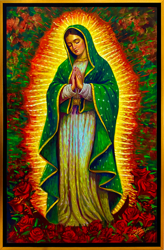 Virgen de Guadalupe  50.5"x 32.5" Acrylic & Oil on Canvas