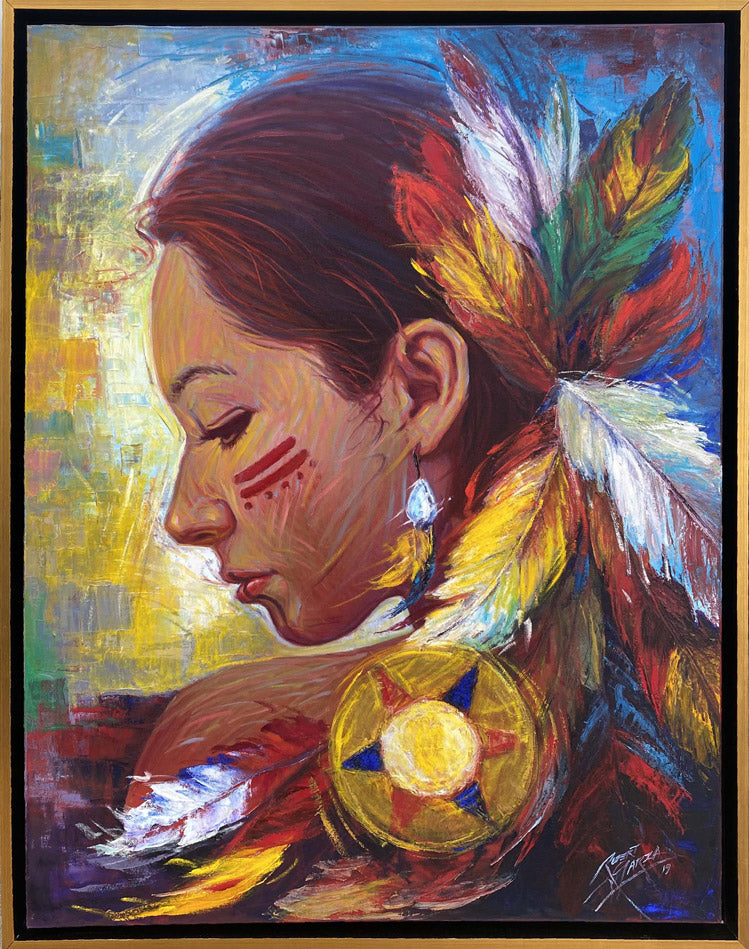 American Indian Woman - 36" x 48" - Mixed Media on Canvas