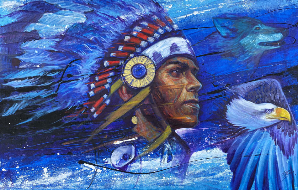 American Indian Soul - 48x30" Mixed Media on Canvas