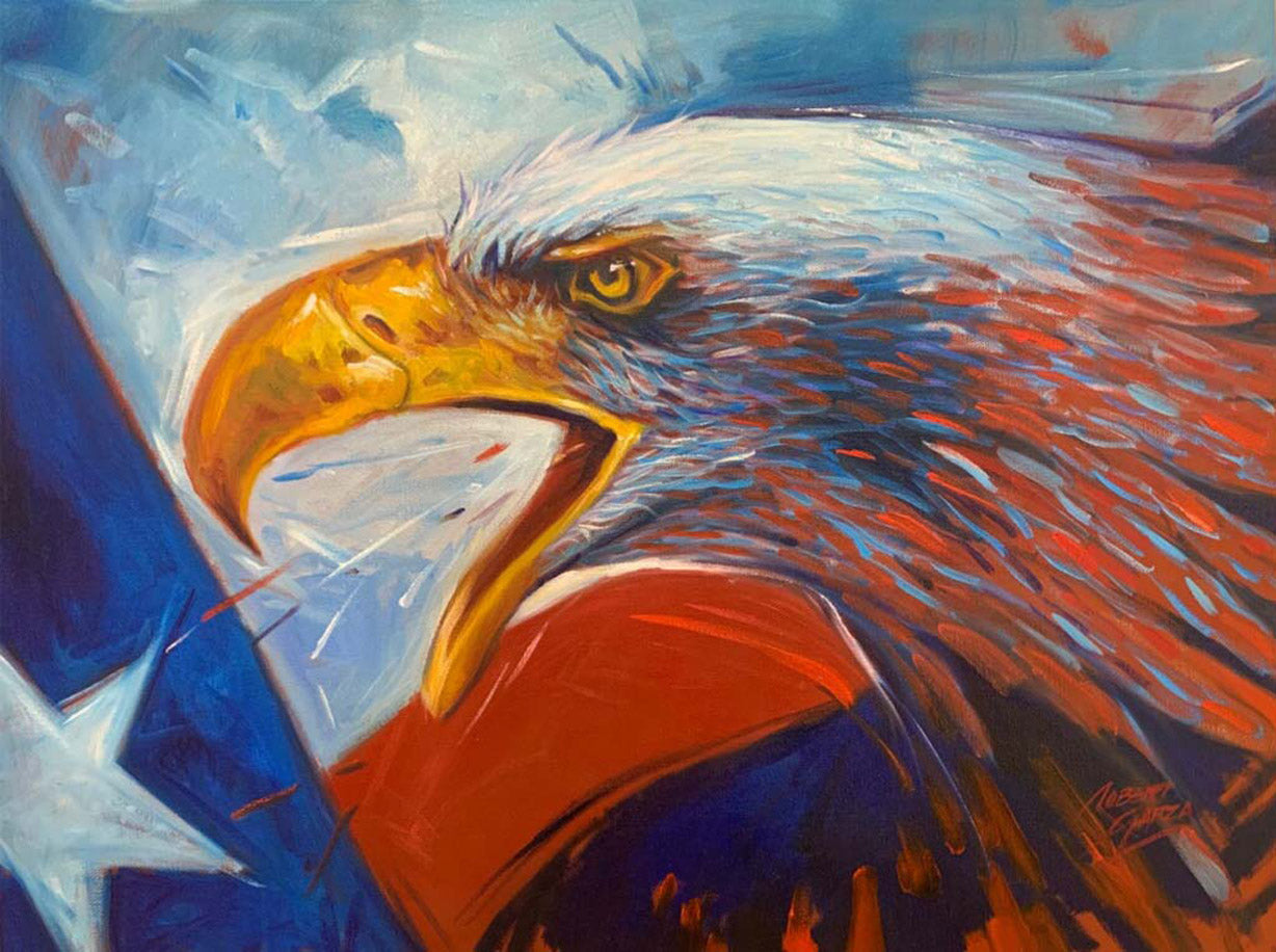 Eagle with Flag - 24" x 18" - Oil on Canvas