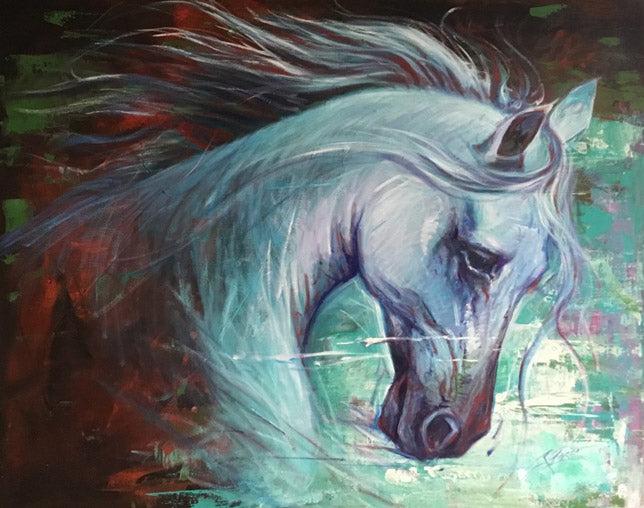 Mustang Horse - 39" x 31" - Mixed Media on Canvas