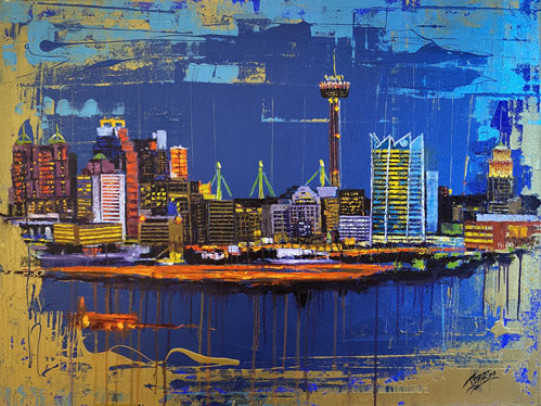 New World Skyline - 48" x 36" - Mixed Media on Canvas