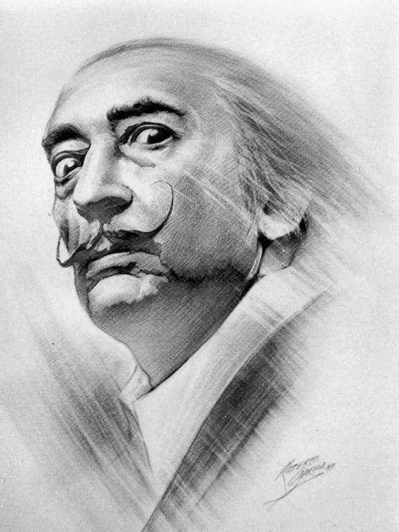 Salvador Dali - 16" x 20" - Charcoal on Paper