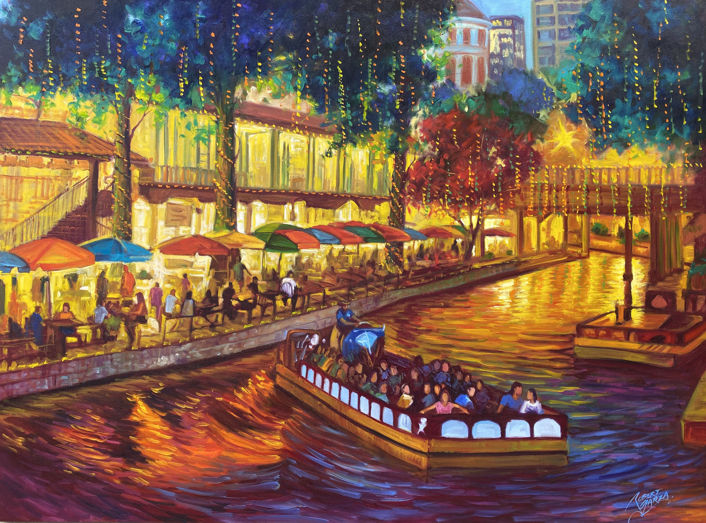 San Antonio Riverwalk: Christmas Day - 48" x 36" - Oil on Canvas