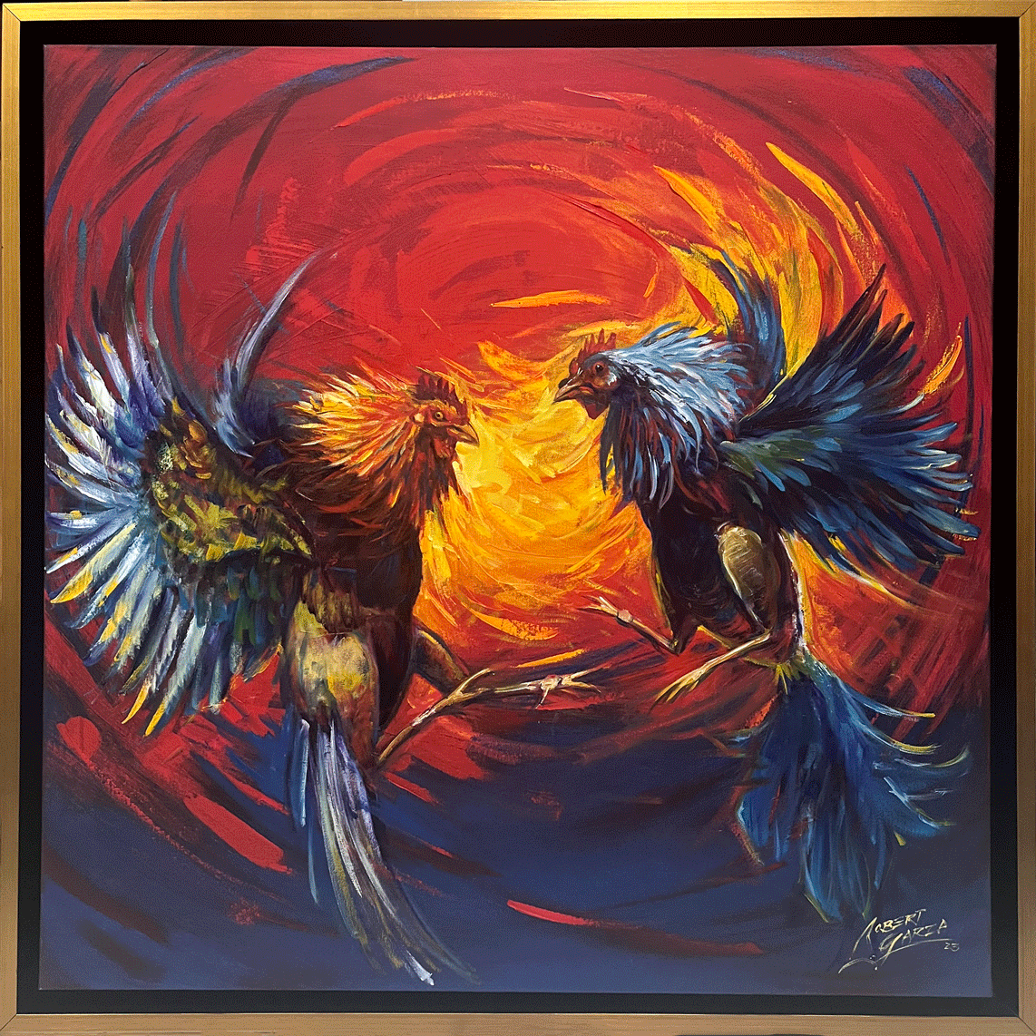 "Fire Fight" - 31" x 31” - Mixed Media on Canvas