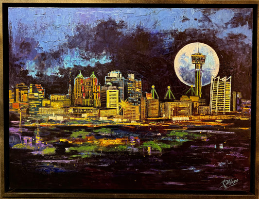 Moonlit Night in the City - 42.5" x 32.5" Oil on Canvas