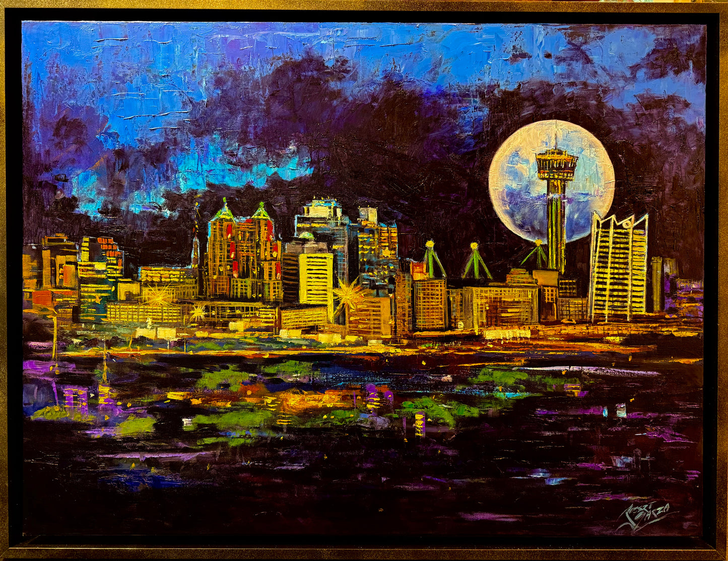 Moonlit Night in the City - 42.5" x 32.5" Oil on Canvas