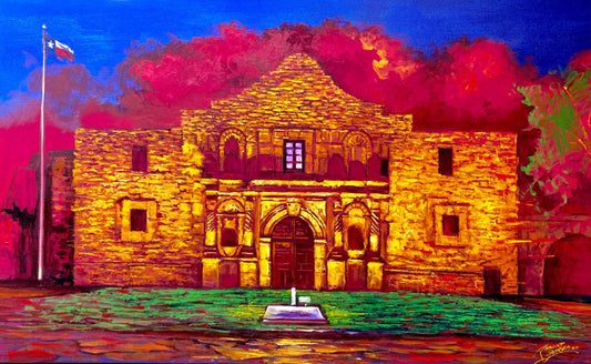 Red Night Alamo - 48x30" Acrylic & Oil on Canvas