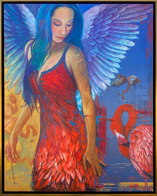 Angelo Flamingo - 48x60" Mixed Media on Canvas