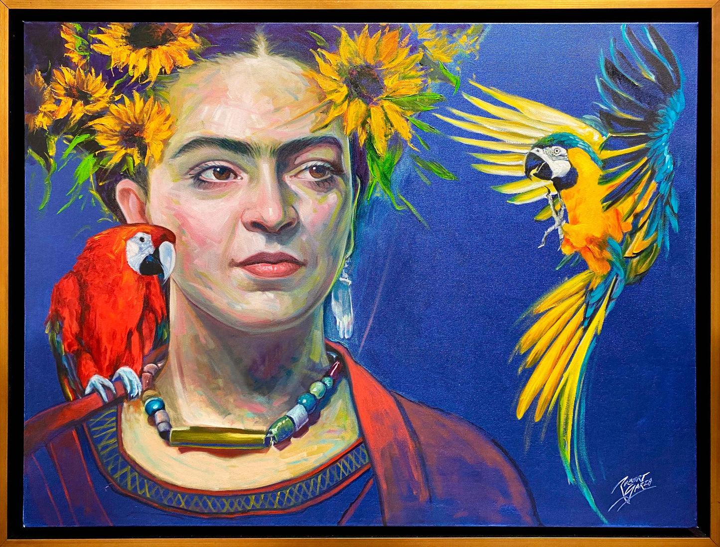Sunflower Dreams of Frida - 42.5" x 32.5" Acrylic & Oil on Canvas