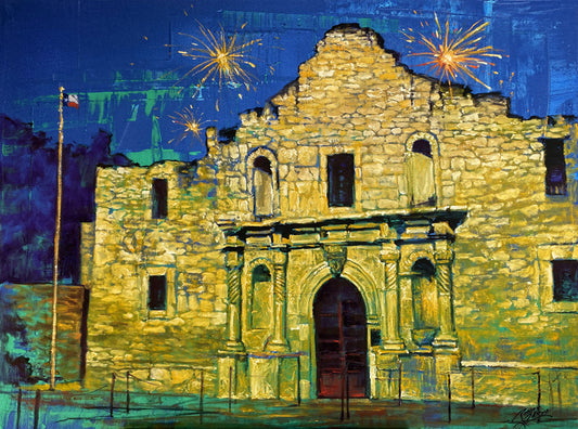"Alamo Sunset" - 40" x 30” - Mixed Media on Canvas