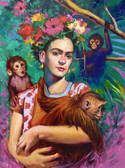 "Frida With Monkeys" - 36" x 48" - Oil on Canvas