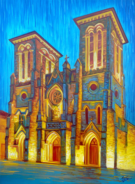 "Golden San Fernando Cathedral" - 36" x 48” - Mixed Media on Canvas
