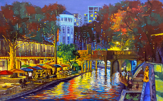 "Riverwalk Night Lights" - 48" x 30” - Acrylic & Oil on Canvas