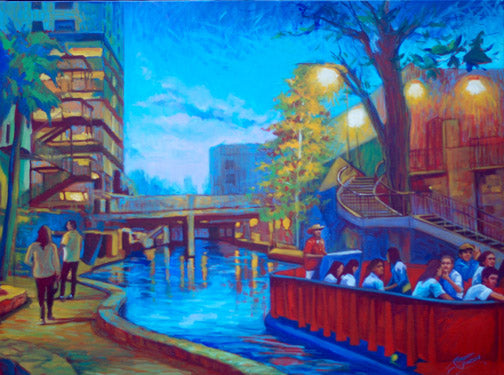 "Riverwalk Boat" - 40" x 30" - Oil on Canvas