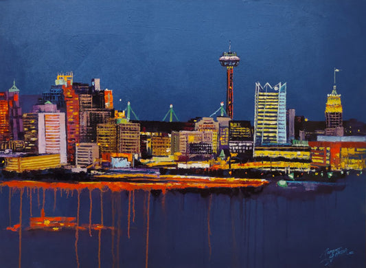 San Antonio Skyline Sunset - 48" x 36" - Acrylic on Canvas