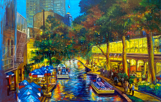 Saturday Night at The Riverwalk - 48x30” Oil on Canvas