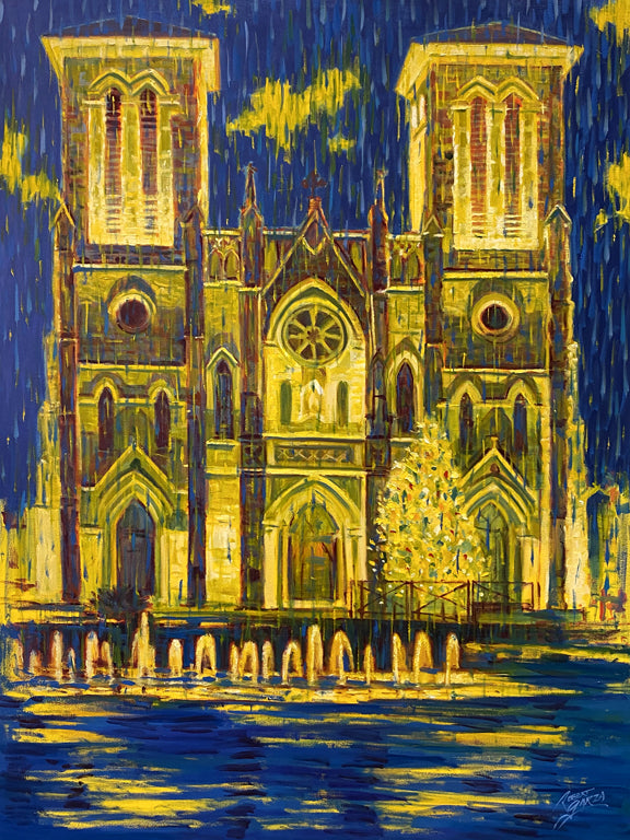 "Shining San Fernando Cathedral" - 36" x 48” - Mixed Media on Canvas