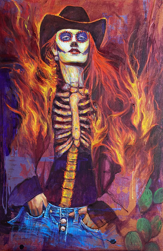 "Catrina Texas" - 24" x 36” - Mixed Media on Canvas